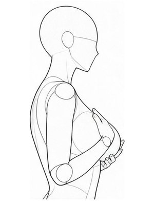 P078 Covered with one hand, lifted with the other · Side view