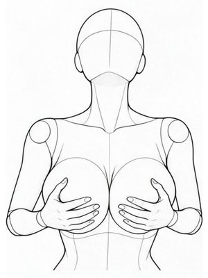 P080 High angle, hands on the chest, looking up · Front view