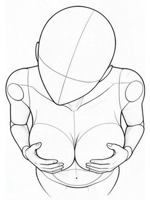 P080 High angle, hands on the chest, looking up · High angle