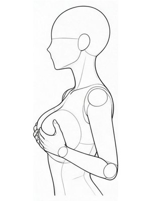 P080 High angle, hands on the chest, looking up · Side view